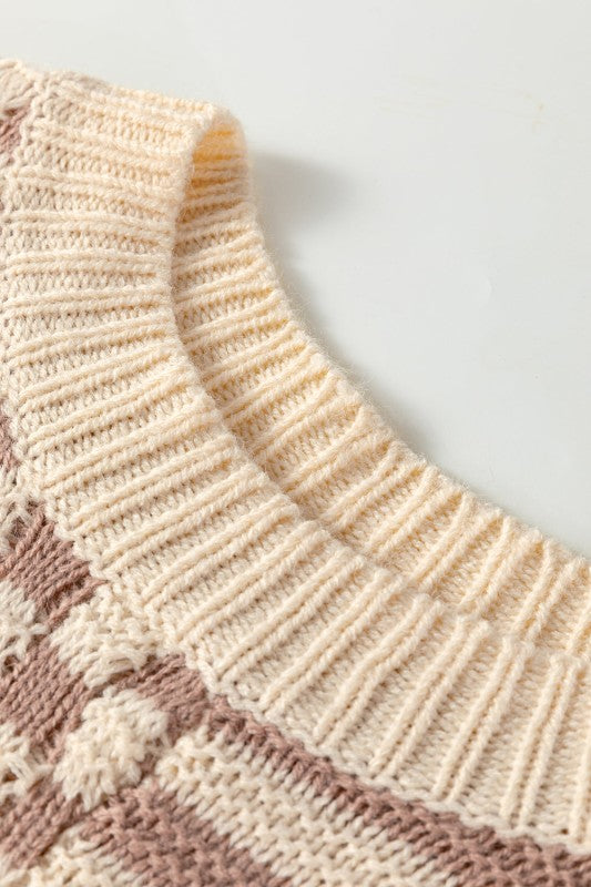 Women’s Checkerboard Stripe Knit Balloon Sleeve Sweater | Zarnesh