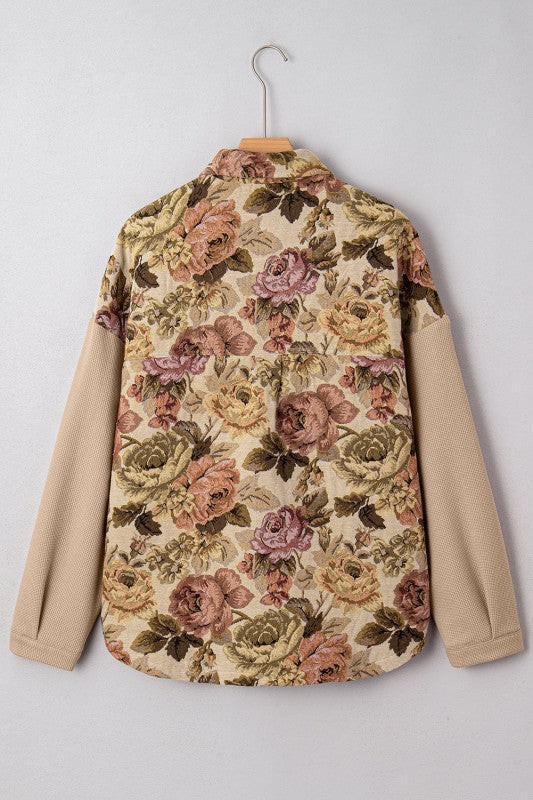 Women’s Floral Waffle Patchwork Chest Pocket Knit Buttoned jacket | Zarnesh