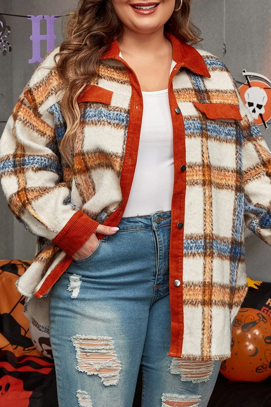 Women’s Plus Size Plaid Collared Buttoned Jacket | Zarnesh