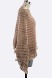 Women's Khaki Popcorn Open Knit Fringe Poncho | Zarnesh