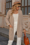 Women’s Khaki Solid Open Front Cardigan with Pocket | Zarnesh