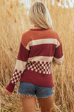 Women’s Knit Checker Colorblock Board Drop Shoulder Sweater | Zarnesh