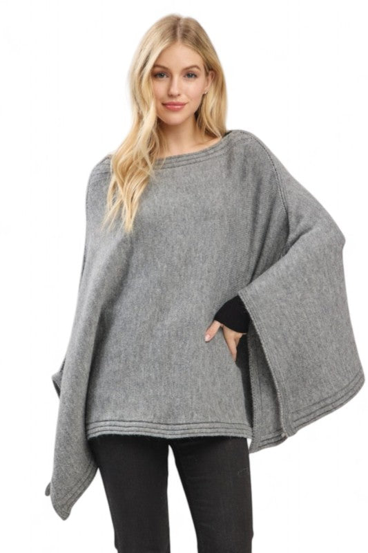 Women’s Knit Kimono Open Sleeve Boat Neckline Poncho Sweater | Zarnesh