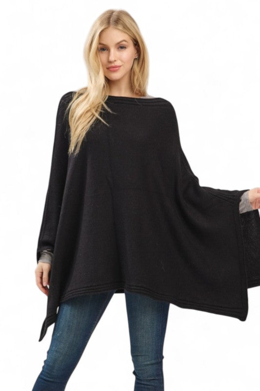 Women’s Knit Kimono Open Sleeve Boat Neckline Poncho Sweater | Zarnesh
