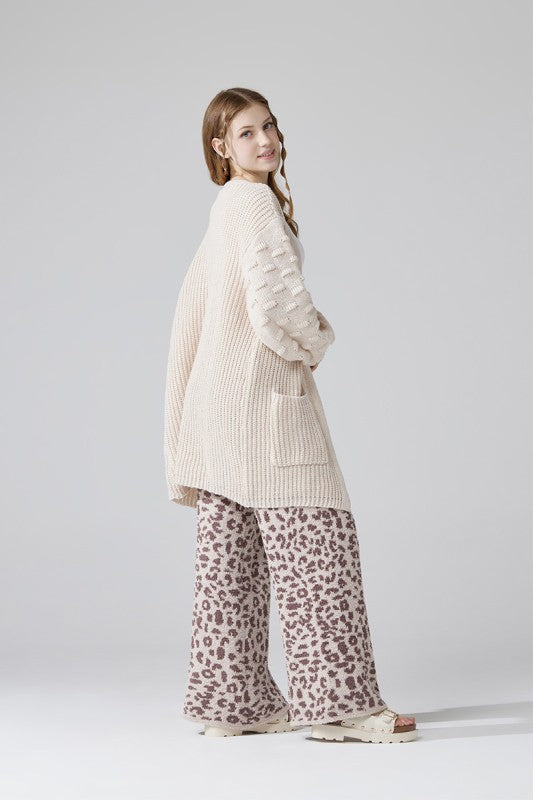 Women’s Knit Long Sleeve Pompom Sleeve Cardigan | Zarnesh