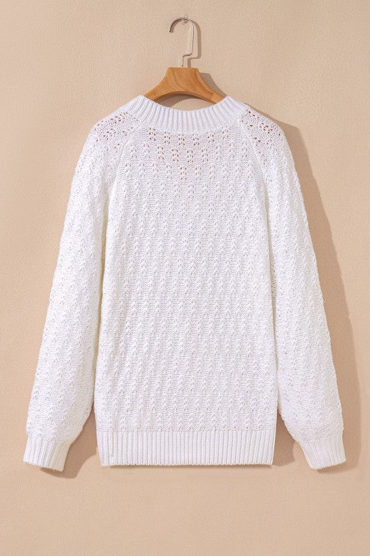 Women's Knit Ribbed Edge Textured V-Neck Drop Shoulder Sweater | Zarnesh