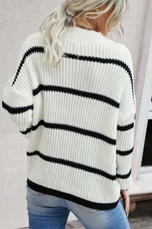 Women’s Knit Strip Long Sleeves Pullover Sweater | Zarnesh