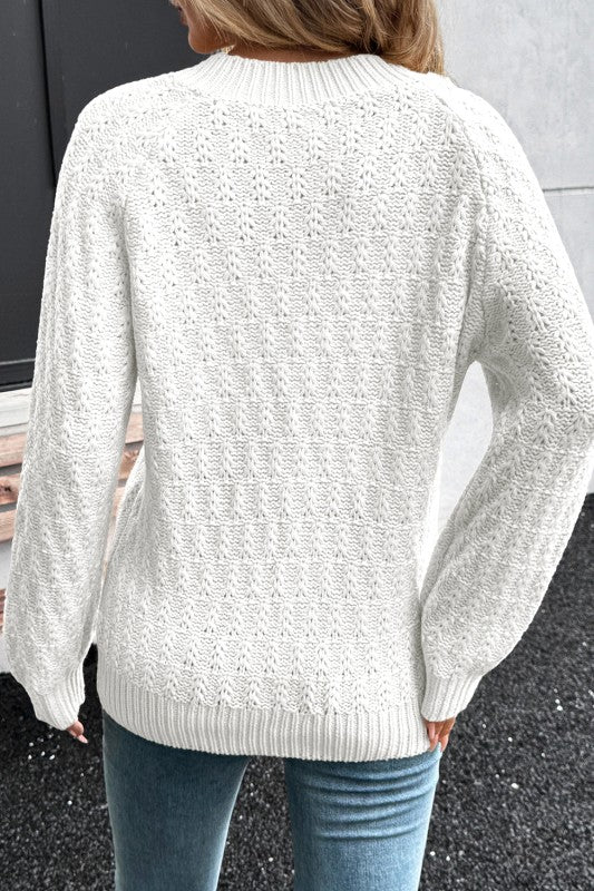 Women's Knit Ribbed Edge Textured V-Neck Drop Shoulder Sweater | Zarnesh