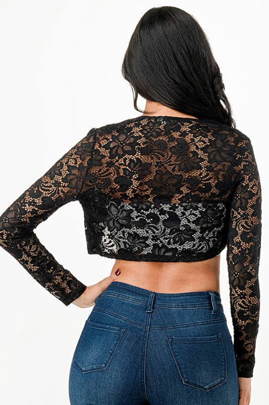 Women’s Lace Cropped Long Sleeve Shrug Cardigan | Zarnesh