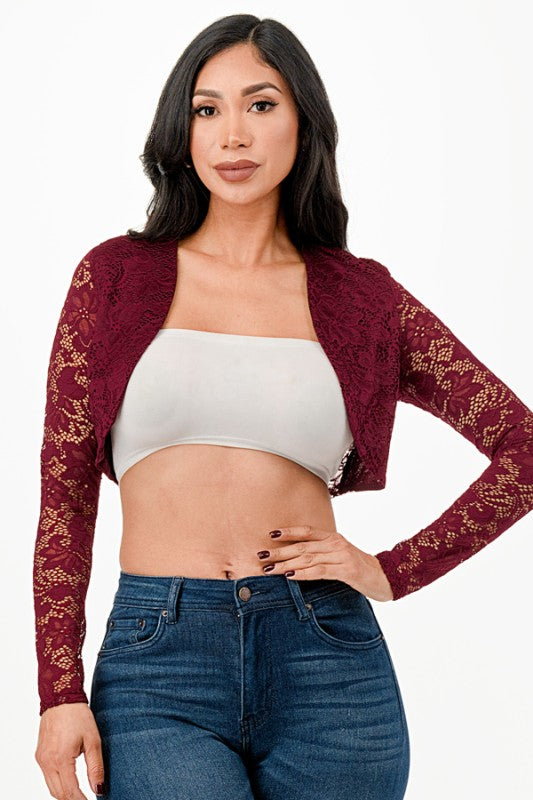 Women’s Lace Cropped Long Sleeve Shrug Cardigan | Zarnesh