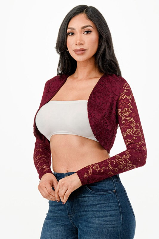 Women’s Lace Cropped Long Sleeve Shrug Cardigan | Zarnesh