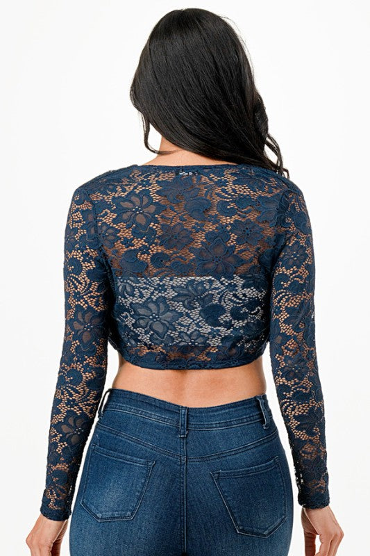 Women’s Lace Cropped Long Sleeve Shrug Cardigan | Zarnesh