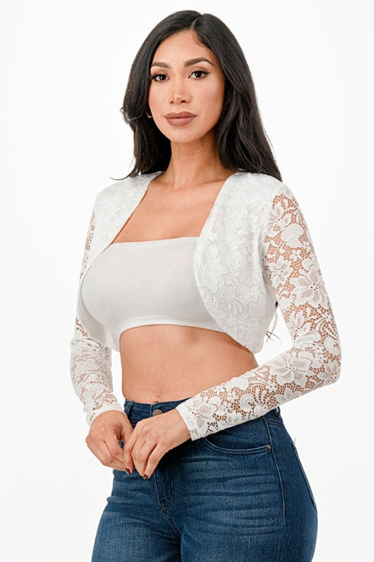 Women’s Lace Cropped Long Sleeve Shrug Cardigan | Zarnesh