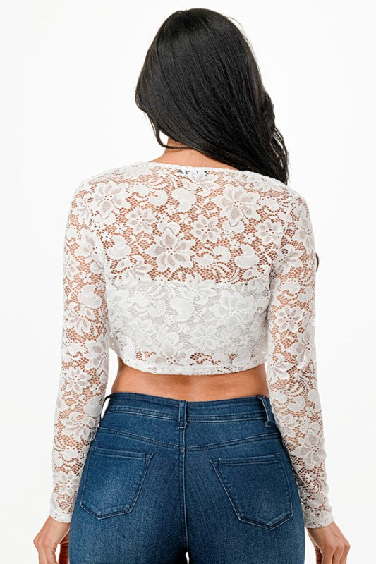 Women’s Lace Cropped Long Sleeve Shrug Cardigan | Zarnesh