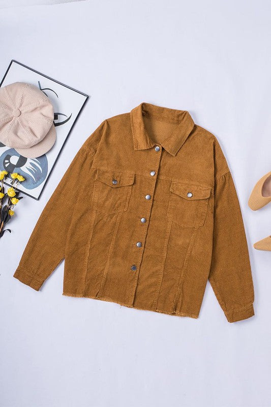 Women’s Lapel Neck Front Pockets Corduroy Jacket | Zarnesh