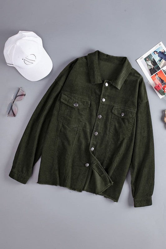 Women’s Lapel Neck Front Pockets Corduroy Jacket | Zarnesh