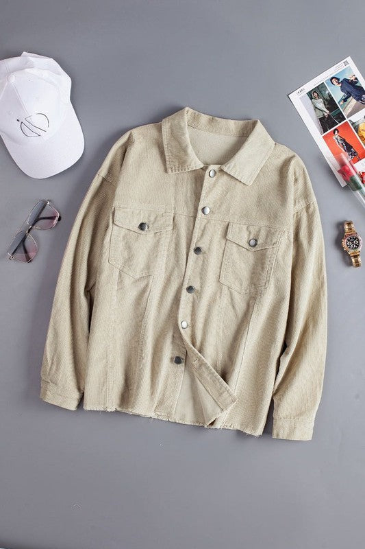 Women’s Lapel Neck Front Pockets Corduroy Jacket | Zarnesh