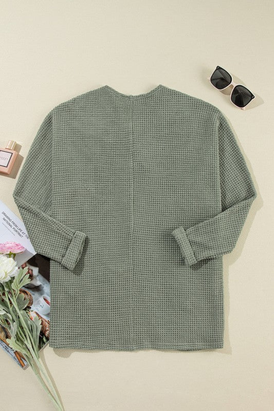 Women's Laurel Green Waffle Knit Open Front Cardigan | Zarnesh