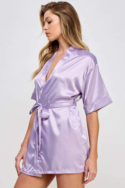 Women’s Getting Ready Satin Kimono Robe with Belt | Zarnesh