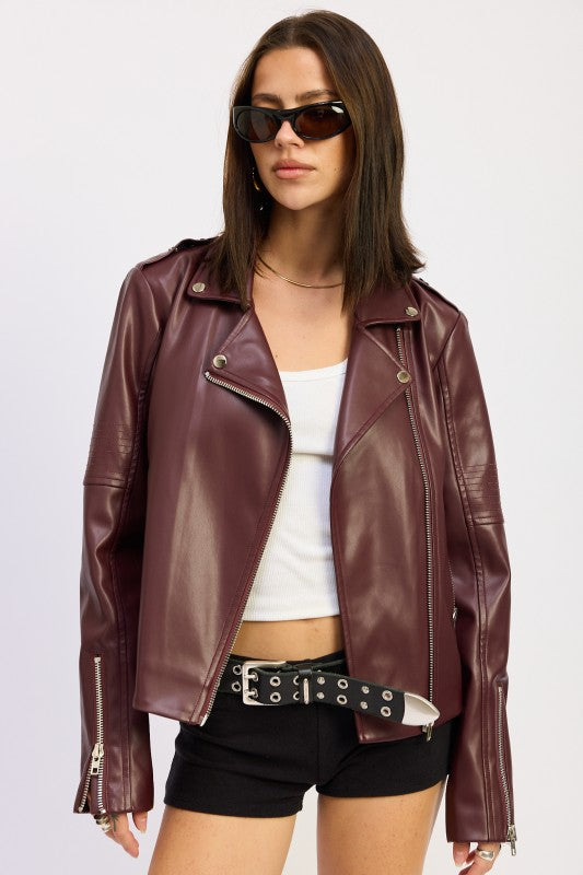 Women’s Leather Biker Zipper Moto Jacket | Zarnesh