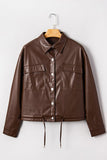 Women’s Leather Drawstring Faux Hem Pocketed Jacket | Zarnesh