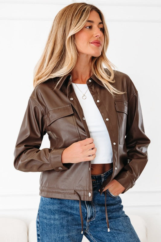 Women’s Leather Drawstring Faux Hem Pocketed Jacket | Zarnesh