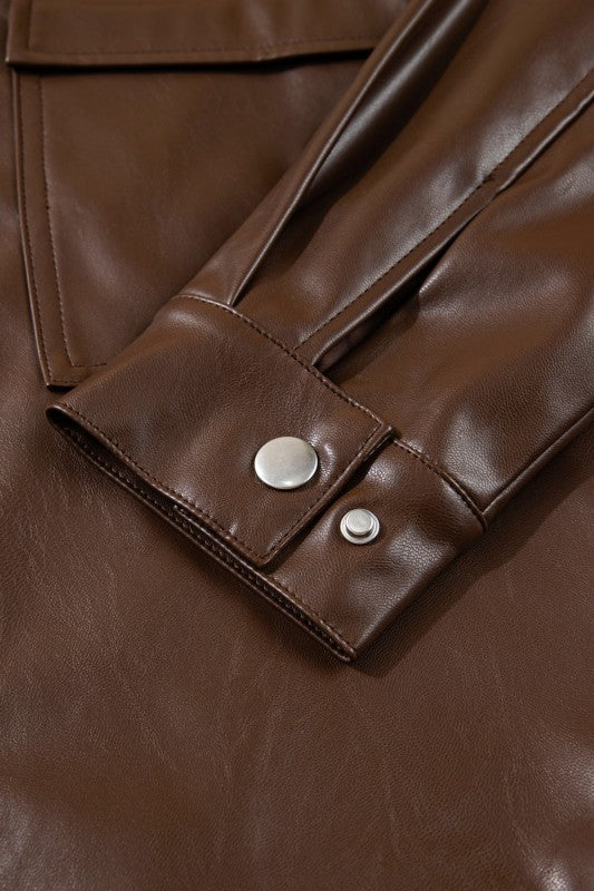Women’s Leather Drawstring Faux Hem Pocketed Jacket | Zarnesh