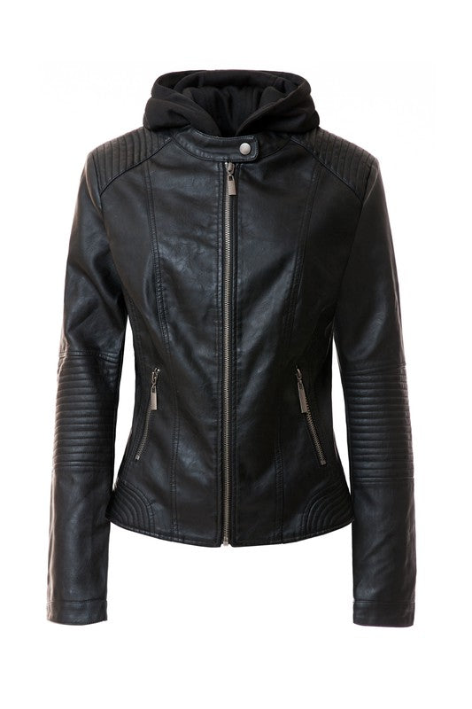 Women's Leather Faux Jacket Zip-Up Biker Hoodie Jacket | Zarnesh