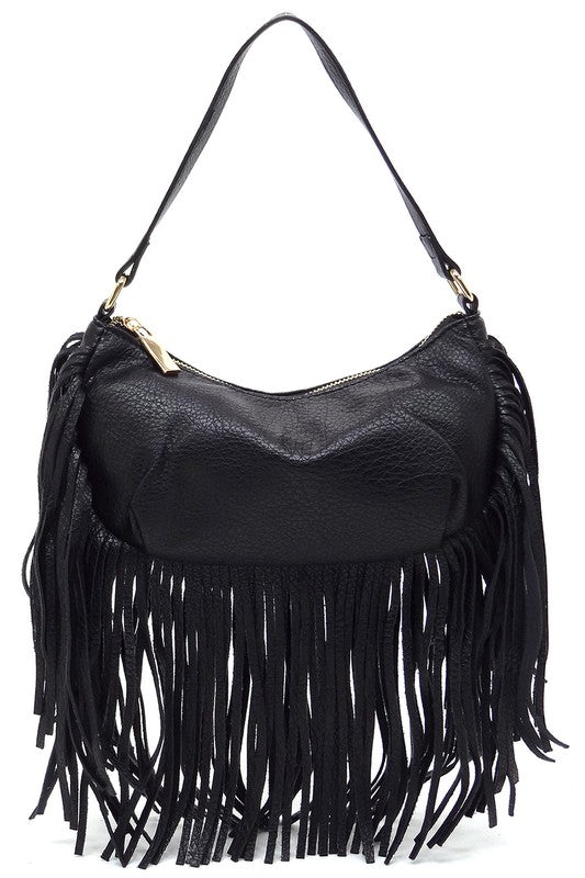 Women's Leather Fringe Shoulder Bag Hobo Handbag | Zarnesh