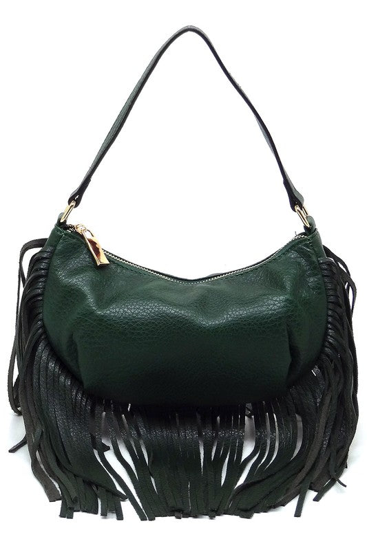 Women's Leather Fringe Shoulder Bag Hobo Handbag | Zarnesh