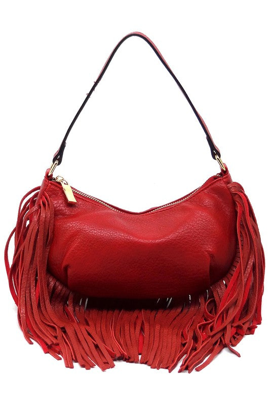 Women's Leather Fringe Shoulder Bag Hobo Handbag | Zarnesh