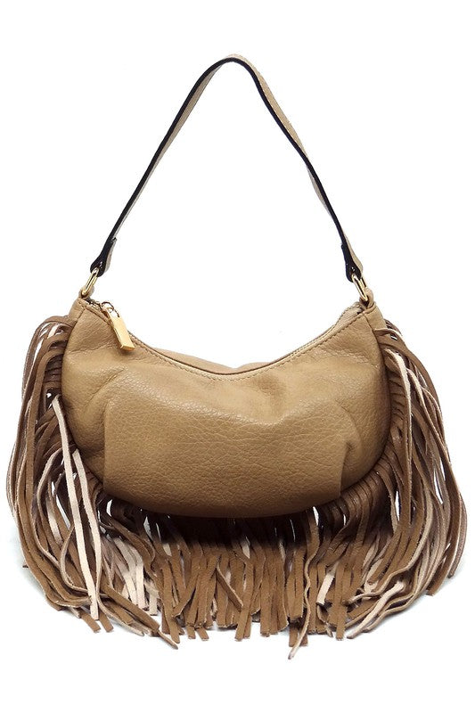 Women's Leather Fringe Shoulder Bag Hobo Handbag | Zarnesh