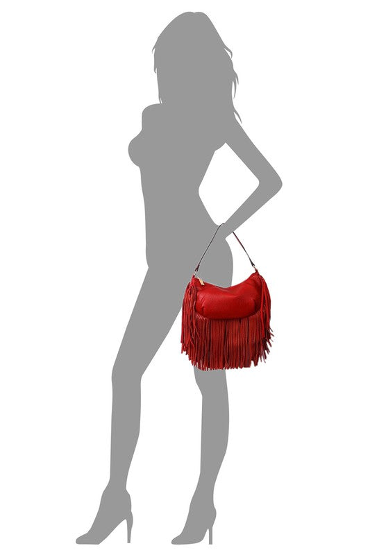 Women's Leather Fringe Shoulder Bag Hobo Handbag | Zarnesh