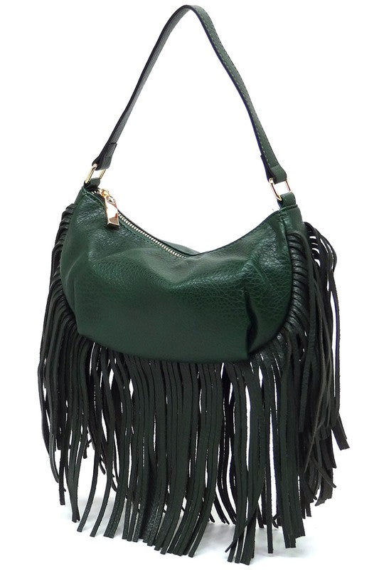 Women's Leather Fringe Shoulder Bag Hobo Handbag | Zarnesh