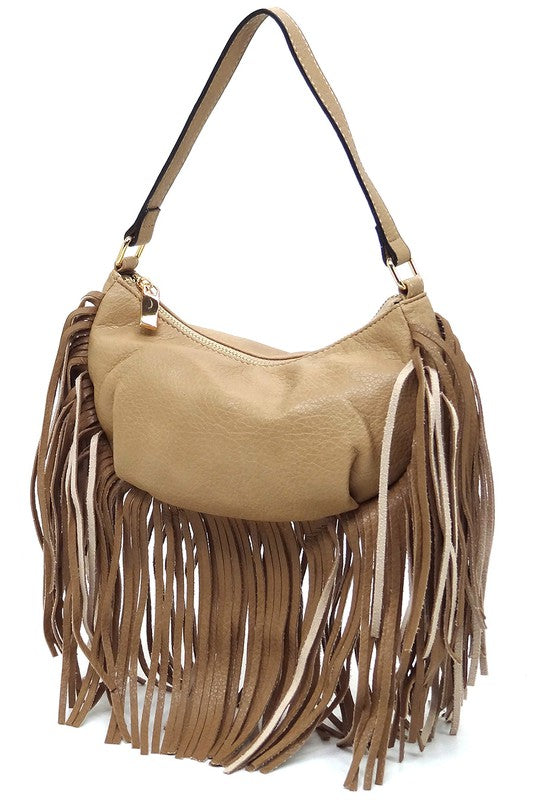 Women's Leather Fringe Shoulder Bag Hobo Handbag | Zarnesh