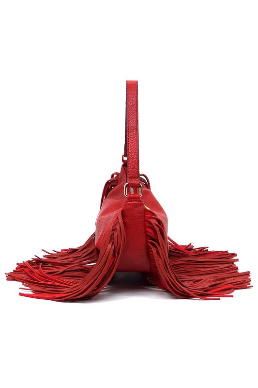 Women's Leather Fringe Shoulder Bag Hobo Handbag | Zarnesh