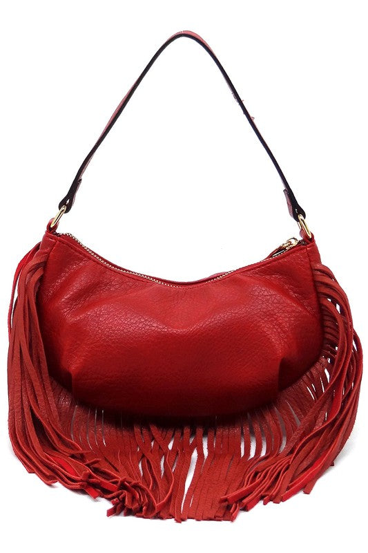 Women's Leather Fringe Shoulder Bag Hobo Handbag | Zarnesh