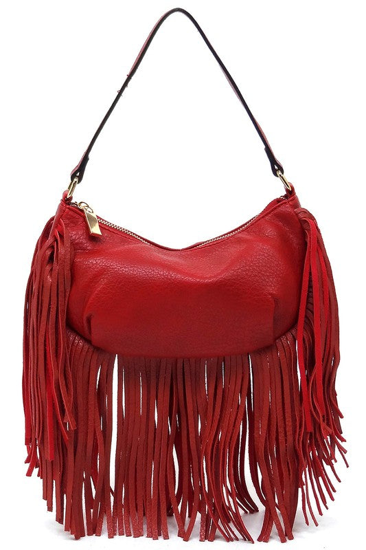 Women's Leather Fringe Shoulder Bag Hobo Handbag | Zarnesh