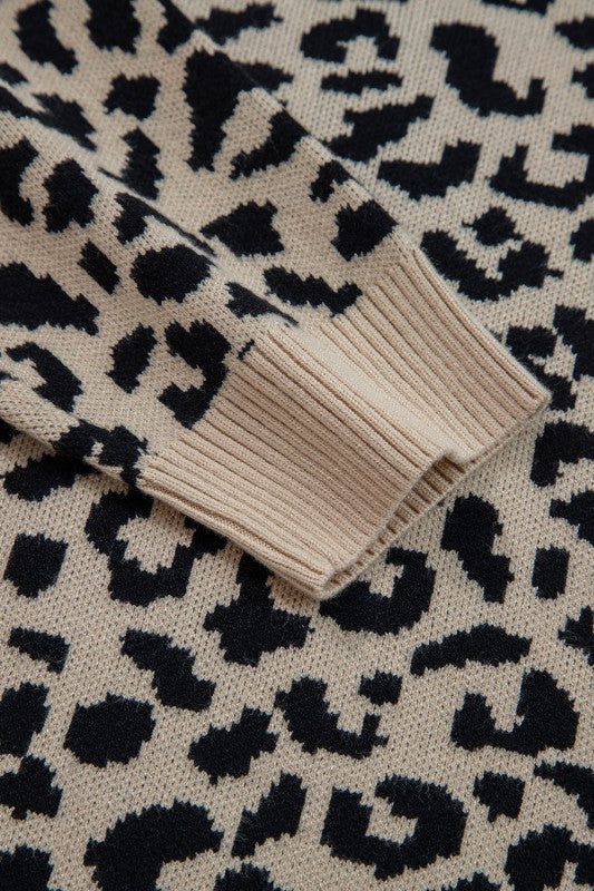 Women's Leopard Drop Shoulder Chunky Cardigan Sweater | Zarnesh
