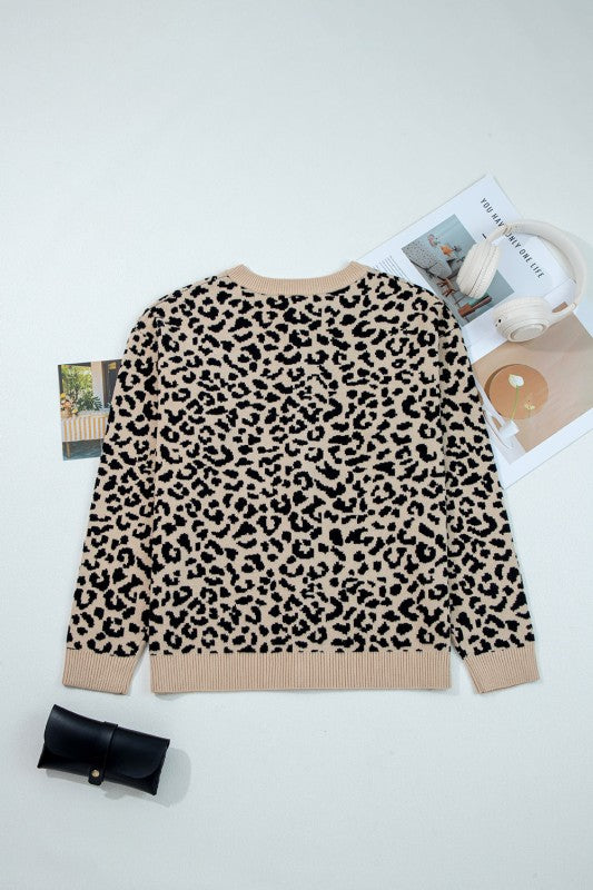 Women's Leopard Drop Shoulder Chunky Cardigan Sweater | Zarnesh