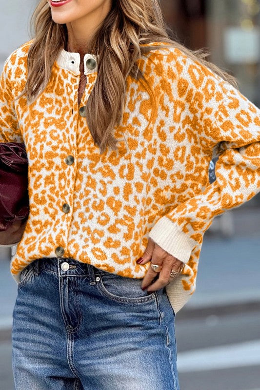 Women's Leopard Drop Shoulder Chunky Cardigan Sweater | Zarnesh