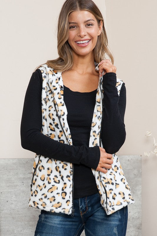 Women’s Leopard Hooded Vest with Pockets | Zarnesh