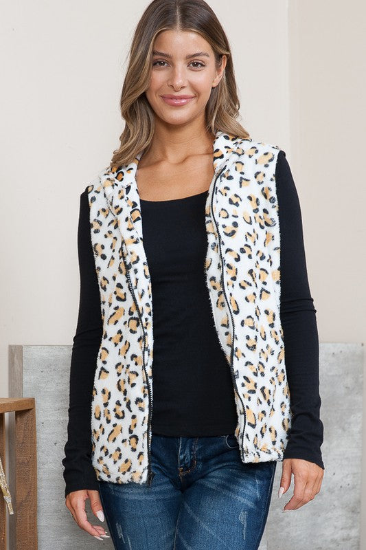 Women’s Leopard Hooded Vest with Pockets | Zarnesh
