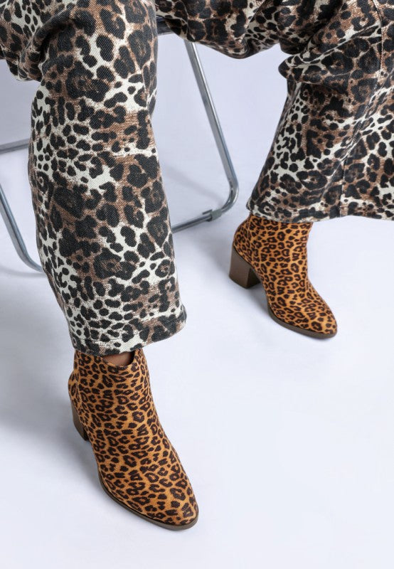 Women's Leopard Print Block Heel Boots | Zarnesh