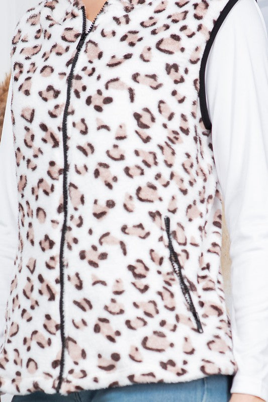 Women’s Leopard Hooded Vest with Pockets | Zarnesh