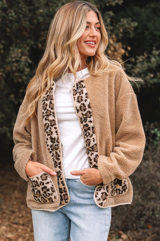 Women’s Leopard Plush Pocketed Jacket | Zarnesh
