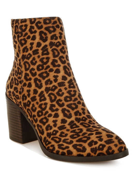 Women's Leopard Print Block Heel Boots | Zarnesh