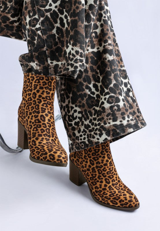 Women's Leopard Print Block Heel Boots | Zarnesh