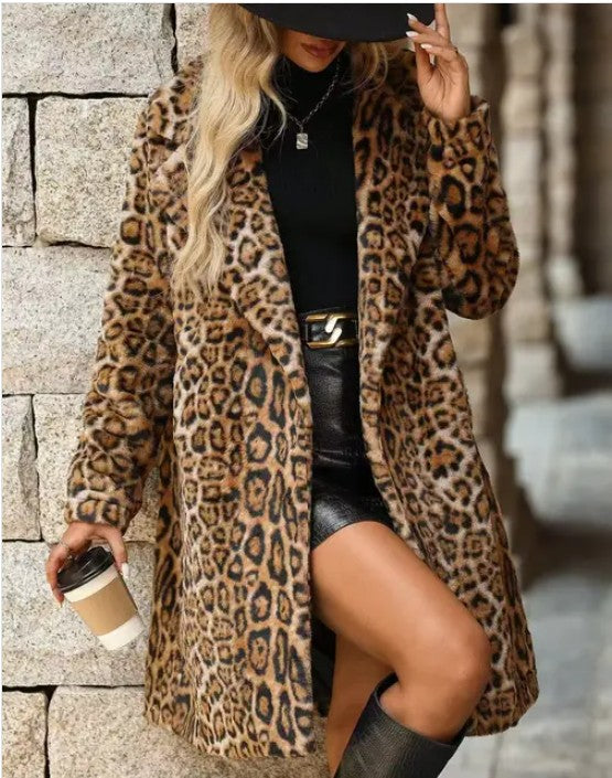 Women’s Leopard Print Faux Fur Fleece Coat | Zarnesh