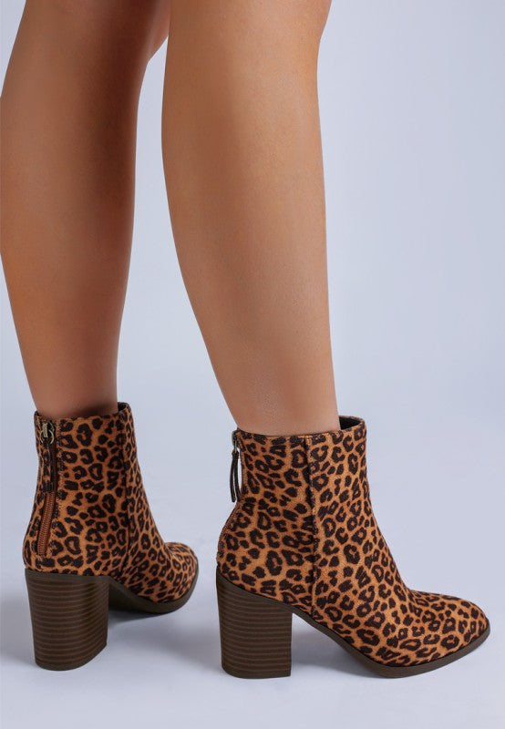Women's Leopard Print Block Heel Boots | Zarnesh